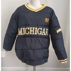 Vintage 90s Michigan State University Wolverines Blue Quilted Pullover XL